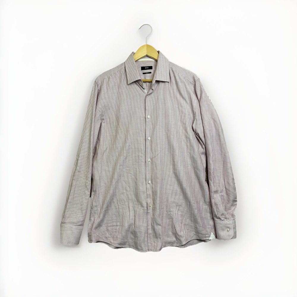 Hugo Boss Dress Shirt Mens 41(16)Lavender Slim Egyptian Cotton Oxford